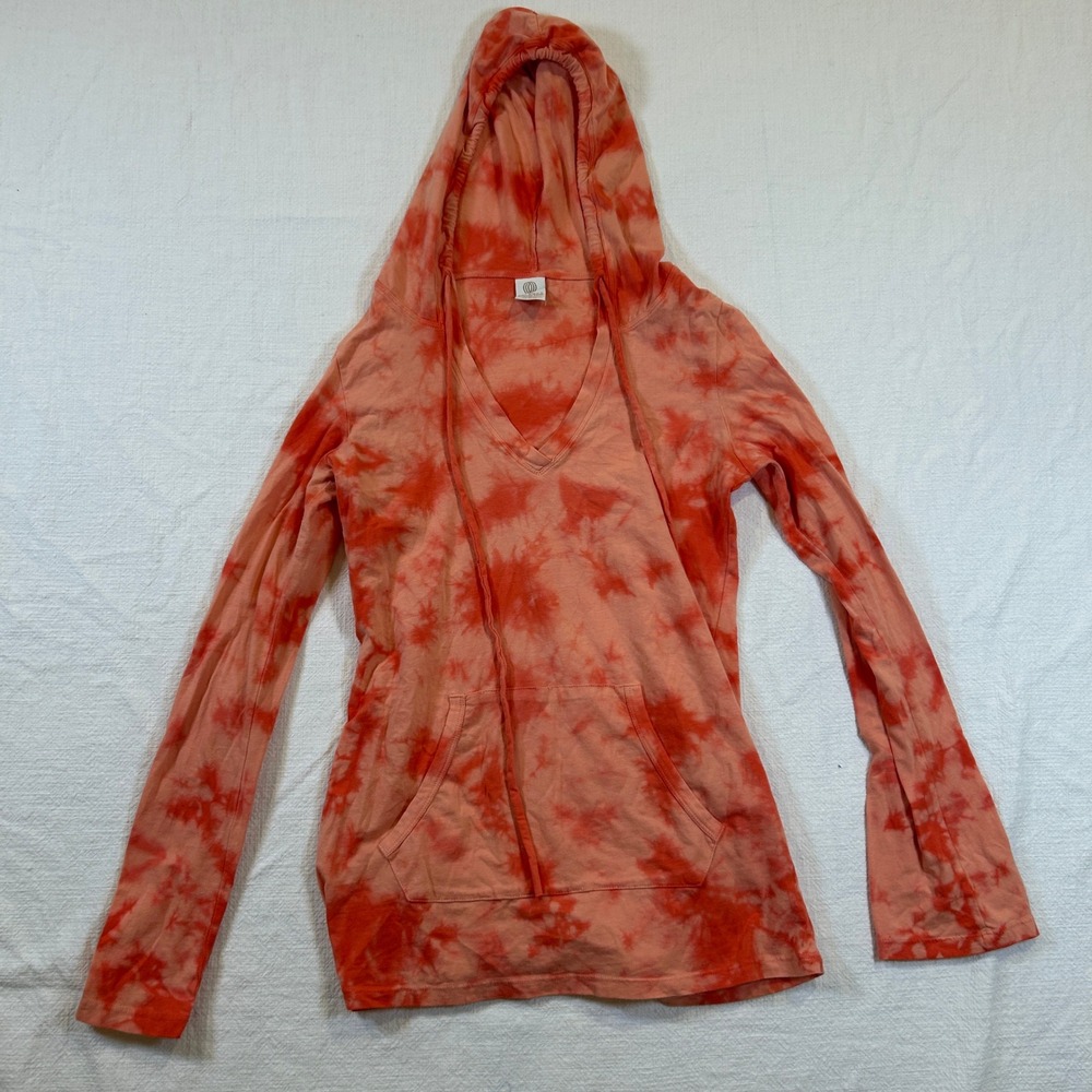 The Balance Collection Marika Womens Orange Tie Dye V-Neck Hoodie Medium